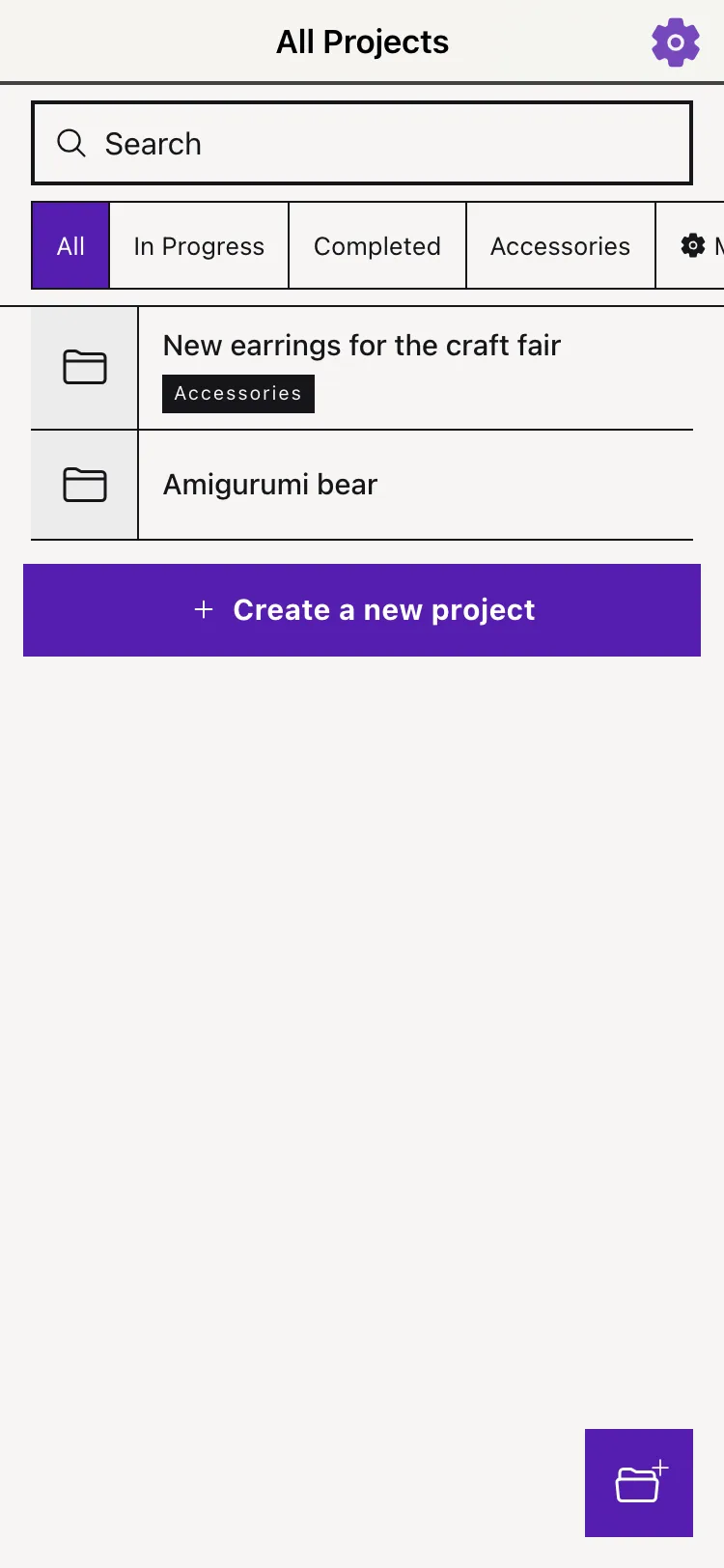 Kanau project list screen