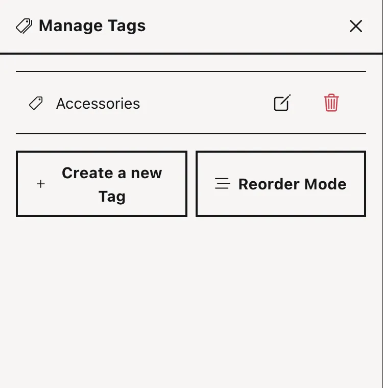 Manage Tags modal